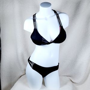 NWOT 2 Piece Black Victoria's Secret Strappy Bikini Size Large